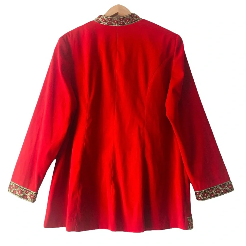 Vintage Jessica Howard Red Embroidered Trim Blazer Jacket Women Size 18 Holiday